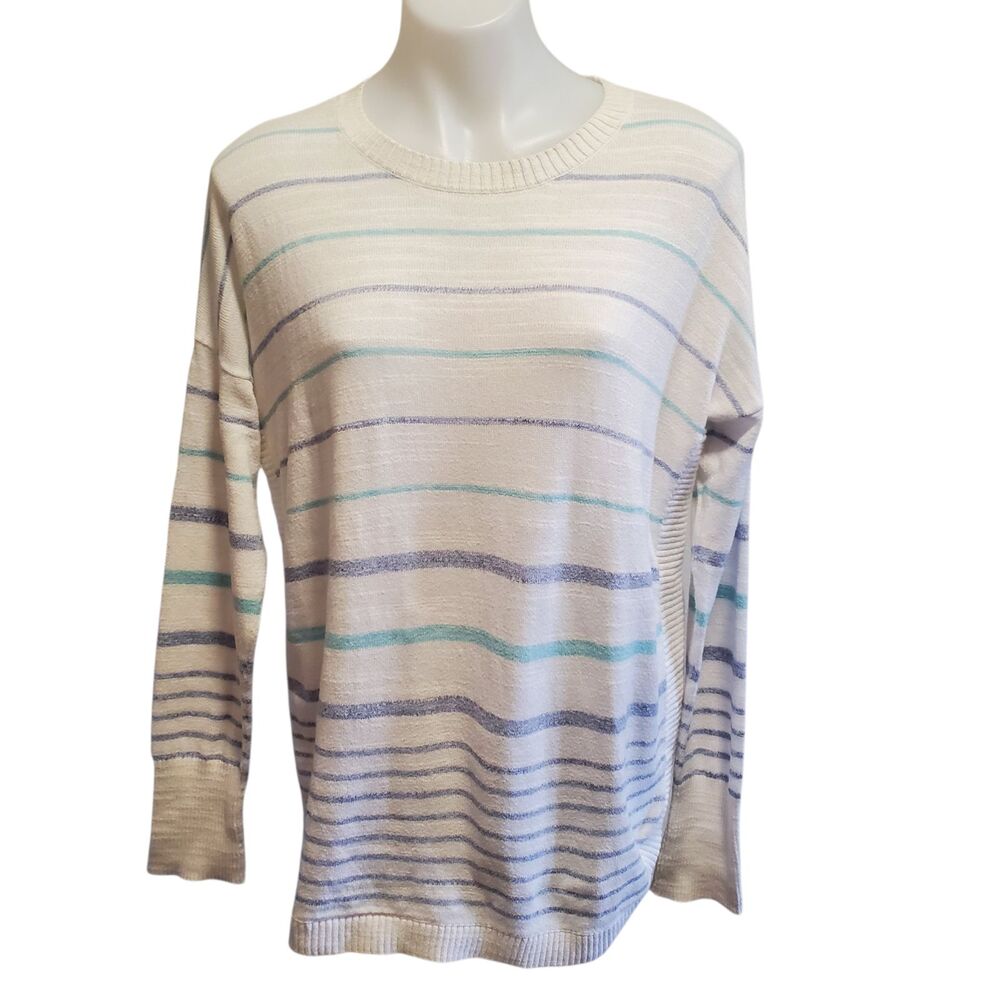 Vineyard Vines White Blue Striped Sweater Nautical Cotton Coastal Preppy Med